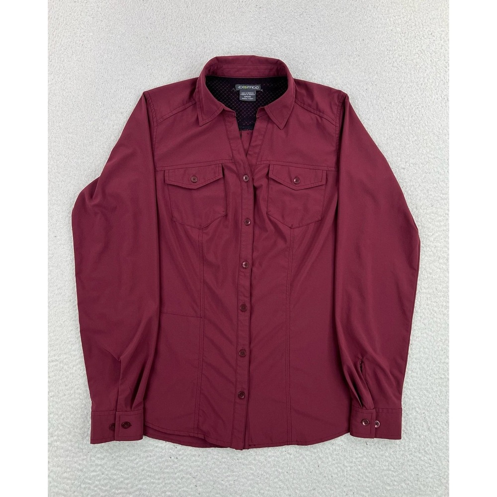 ExOfficio Womens Small Red Long Sleeve Button Up Hiking Lightweight Travel Shirt